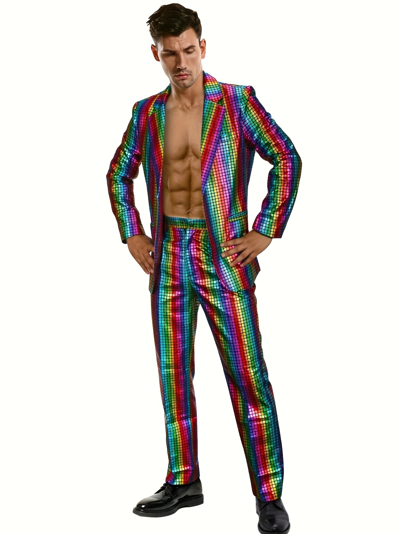 Men's Shiny Performance Suit, European Style for Events